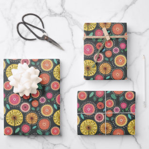 Boho Scandi Folk Blume Muster Wrapping Paper Geschenkpapier Set