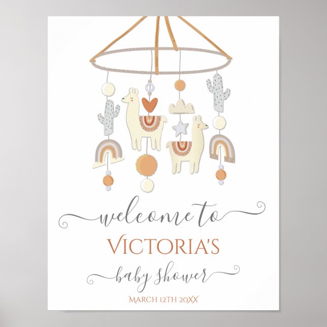 Boho Scandi Mobile Baby Dusche Begrüßungszeichen Poster (Vorne)