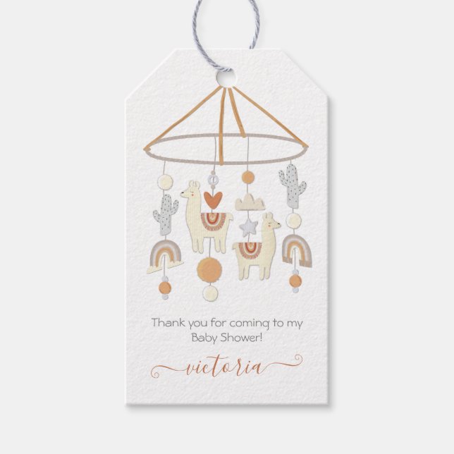 Boho Scandi Mobile Baby Shower Geschenkanhänger (Vorderseite)