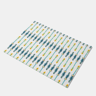 Boho schick gelb blaue Aquarellpfeile Türmchen Fußmatte