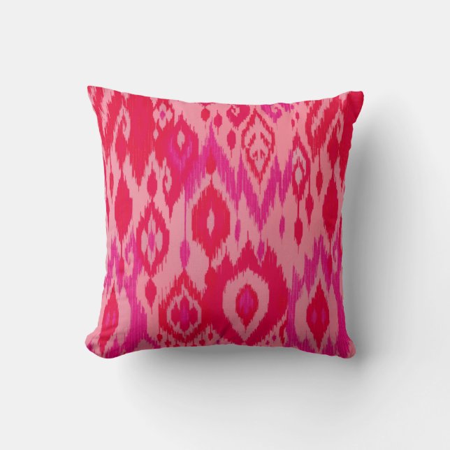 Boho schicke rosa malvenfarbene pinkfarbene Ikat Kissen (Vorderseite)