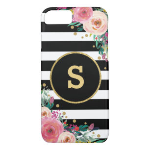 Boho schicker Blumenmonogramm-Schwarz-GoldiPhone 7 Case-Mate iPhone Hülle