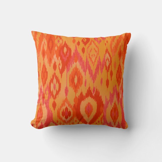 Boho schicker orange Safran rote Ikat Stammes- Kissen (Vorderseite)