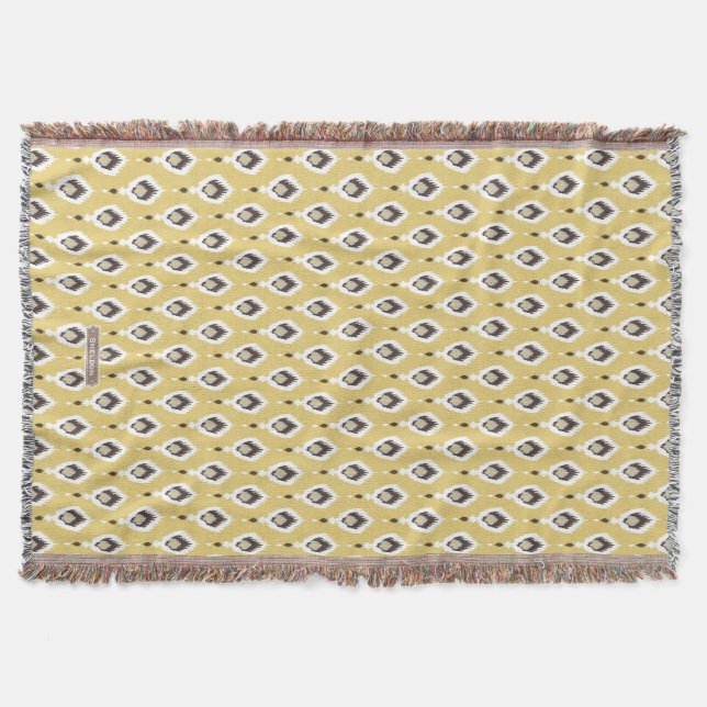 Boho schickes gelbes ikat Stammes- Mustermonogramm Decke (Vorderseite)