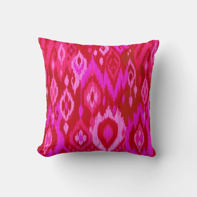 Boho schickes pinkfarbenes Orchideenrosa Ikat Kissen (Vorderseite)