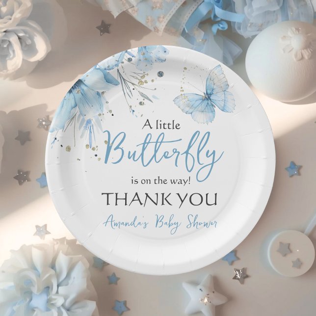 Boho-Schmetterling Blumen Blau Junge Baby-Party Pappteller (Von Creator hochgeladen)