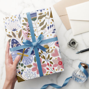 Boho-Schmetterling Farbige Wildblumen-Muster Geschenkpapier