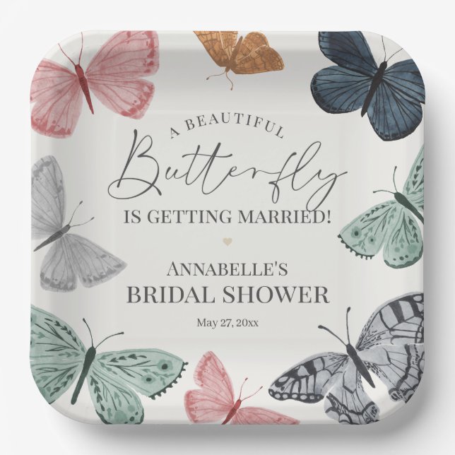 Boho-Schmetterling-Hochzeitsdusche-Tischwäsche für Pappteller (Vorderseite)