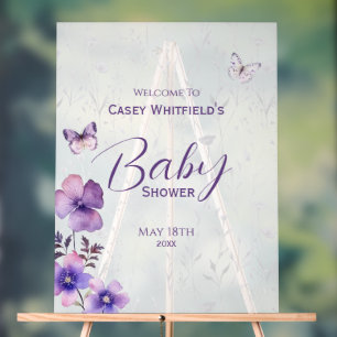Boho-Schmetterling Lila Florales Babyshower-Willko Acrylschild