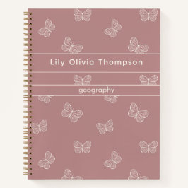 Boho-Schmetterling-Muster-Schulmädchen-Name Mauve Notizbuch