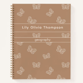 Boho-Schmetterling-Muster Schulmädchen Name Tan Br Notizbuch