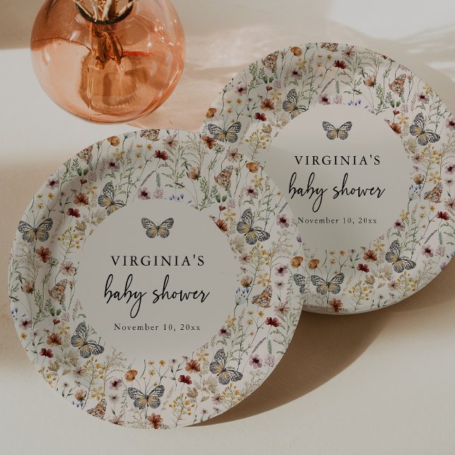 Boho Schmetterling Pappteller (Boho Wildflowers Butterfly Paper Plates by Painted Paperie
)