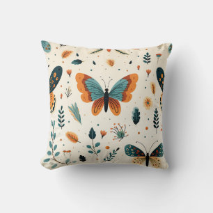 Boho-Schmetterling und botanische Wiese Kissen