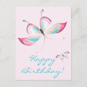 Boho Schmetterlinge Elegante rosa Geburtstagspos Postkarte
