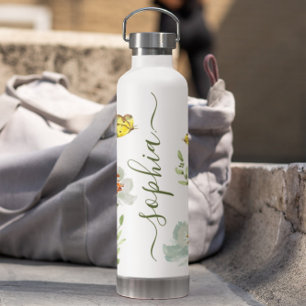Boho Schmetterlingsgarten Wasserfarbe Personalisie Trinkflasche