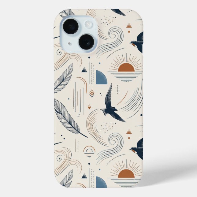 Boho-Schwalbe- und Sonnen-Handyhülle Case-Mate iPhone Hülle (Rückseite)