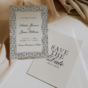 Boho Schwarz Creme Blumen Foto Botanische Hochzeit Save The Date