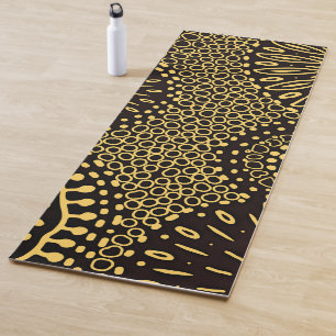 Boho Schwarz Gold Ethnisches Blumen-Yoga-Matte Yogamatte