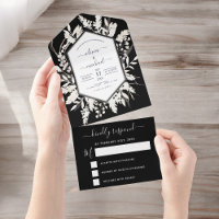 Boho Schwarz-weiß Beige Botanische Hochzeit