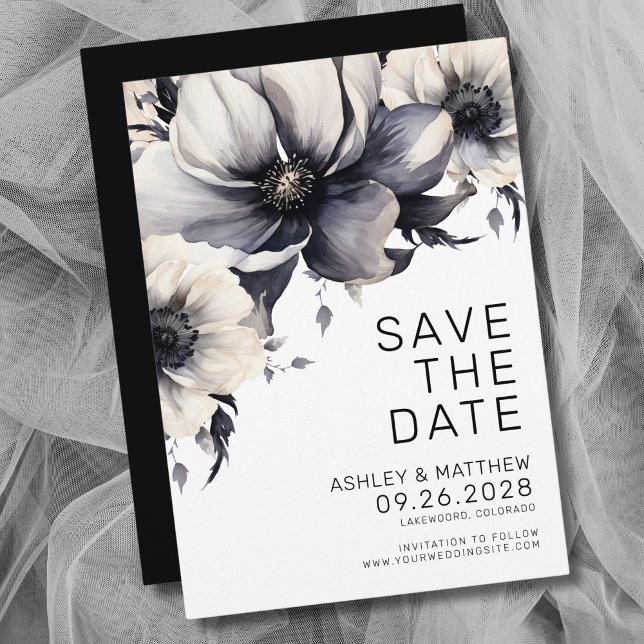 Boho Schwarz-weiß Floral Wedding Save The Date (Modern Boho Black White Floral Wedding Save The Date)