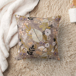 Boho Schwarz-weiß Gold Peach Line Gezeichnet Leaf  Kissen