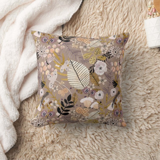 Boho Schwarz-weiß Gold Peach Line Gezeichnet Leaf  Kissen (Decke)