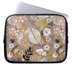 Boho Schwarz-weiß Gold Peach Line Gezeichnet Leaf Laptopschutzhülle
