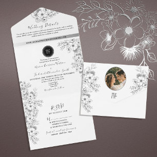 Boho Schwarz-Weiß-Hochzeit All In One Einladung