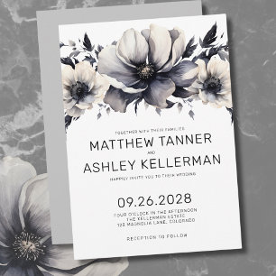 Boho Schwarz Weiß Moderne Florale Hochzeit Einladung
