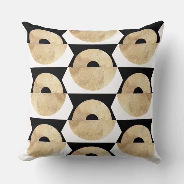 Boho Schwarz-weißes geometrisches Muster Kissen (Vorderseite)