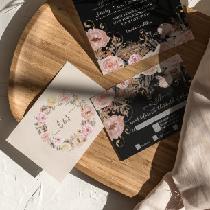 Boho-Schwarze Florale Pink Rose Gold RSVP-Antwort RSVP Karte
