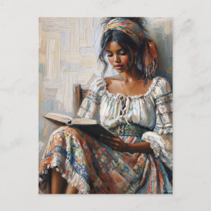 Boho Schwarze Frau liest Bohemian Postkarte