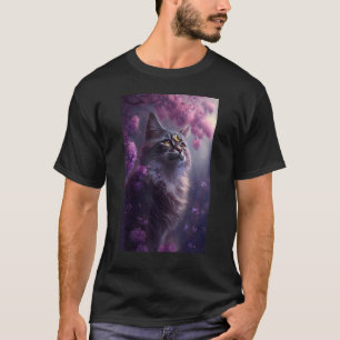 Boho Schwarze Katze Retro Witchy Mondsichel Lila T-Shirt