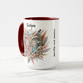 Boho-Schwester-Tasse mit floralem Herzen & Namen Tasse