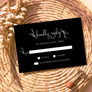 Boho Script Black Wedding Kindly Replay RSVP Cards Karte