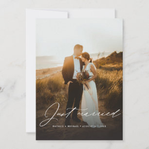 Boho Script Just Married Elopement Wedding Foto Ankündigung