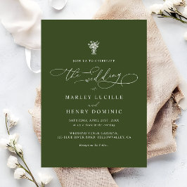 Boho-Script-Kalligrafie Oliven Grün Hochzeit  Einladung