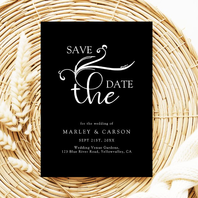 Boho-Script Minimalist Schwarze Hochzeit Save The Date (Von Creator hochgeladen)