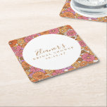 Boho Script Ochre Pink Floral Brautparty Custom Rechteckiger Pappuntersetzer<br><div class="desc">Boho Script Earthy Ochre Orange Brautparty Custom Square Paper Untersetzer</div>