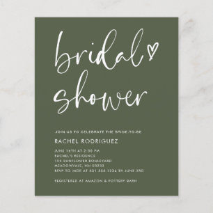 Boho Script Olive Green Brautparty Invites