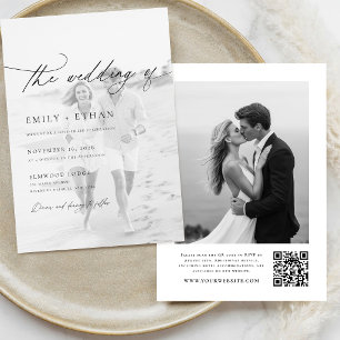 Boho Script QR Code Foto Wedding Einladung