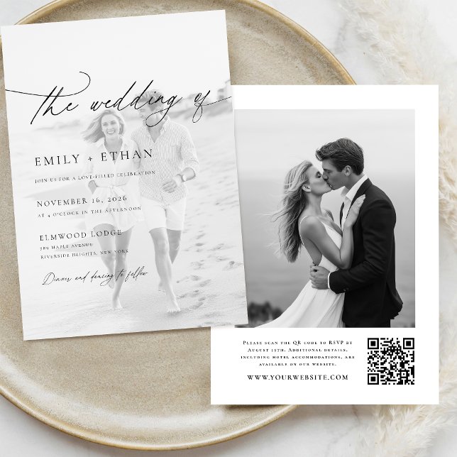 Boho Script QR Code Foto Wedding Einladung (Von Creator hochgeladen)