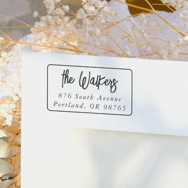 Boho Script Rectangle Frame Return Address Gummistempel (Von Creator hochgeladen)