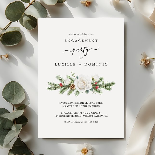 Boho Script Winter Evergreen Engagement Party Einladung (Von Creator hochgeladen)