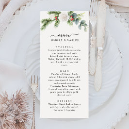 Boho Script Winter Greenery Evergreen Wedding Menükarte