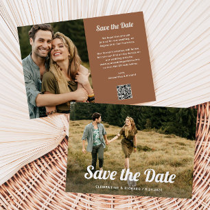 Boho Script Zwei Foto- und QR-Code Save The Date