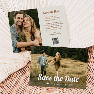 Boho Script Zwei Foto- und QR-Code Save The Date