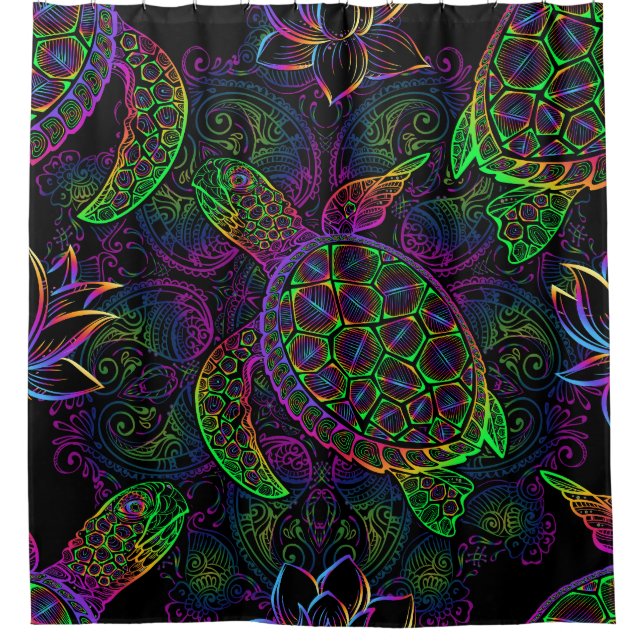 Boho Sea Turtle: Psychedelic Mandala Pattern Duschvorhang (Vorderseite)