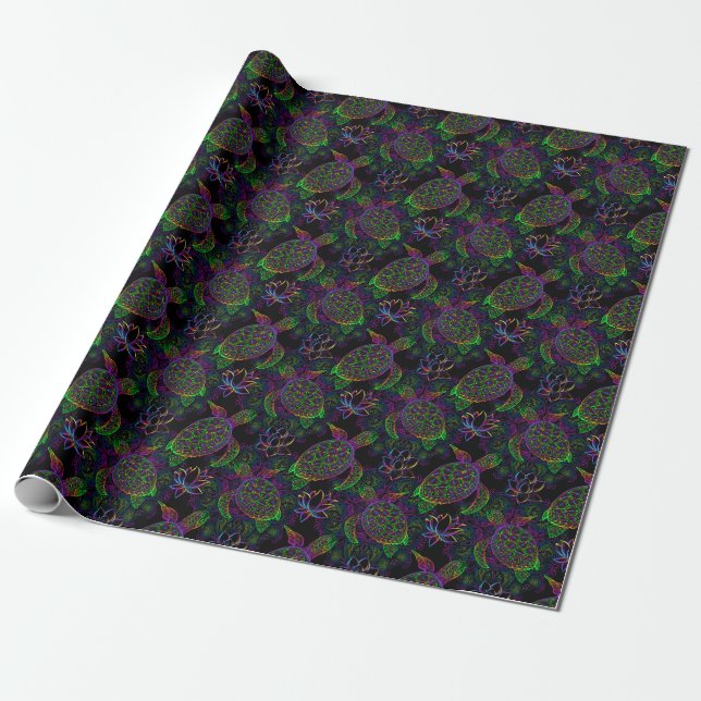 Boho Sea Turtle: Psychedelic Mandala Pattern Geschenkpapier (Ungerollt)