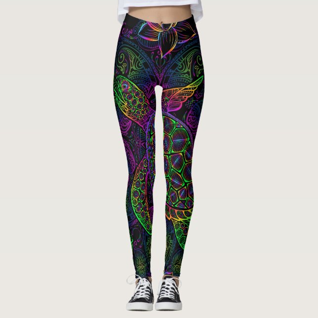 Boho Sea Turtle: Psychedelic Mandala Pattern Leggings (Vorderseite)